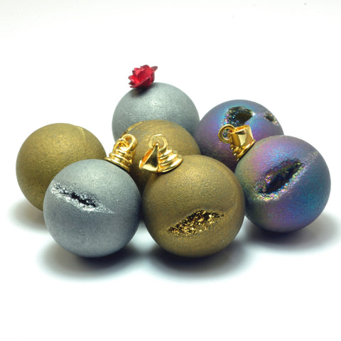 YesBeads Druzy Agate Charms titanium coated agate matte round pendant beads wholesale jewelry