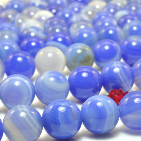 YesBeads Blue Banded Agate smooth round loose beads wholesale gemstone jewelry 15"