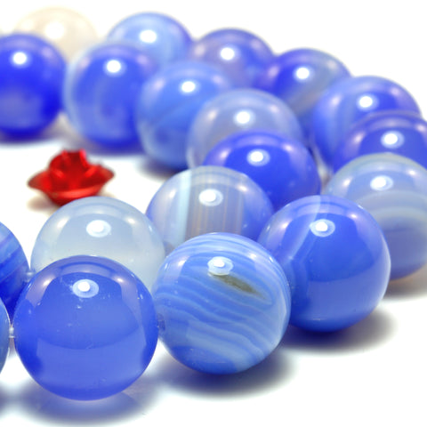 YesBeads Blue Banded Agate smooth round loose beads wholesale gemstone jewelry 15"