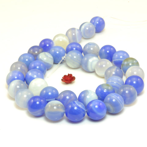 YesBeads Blue Banded Agate smooth round loose beads wholesale gemstone jewelry 15"