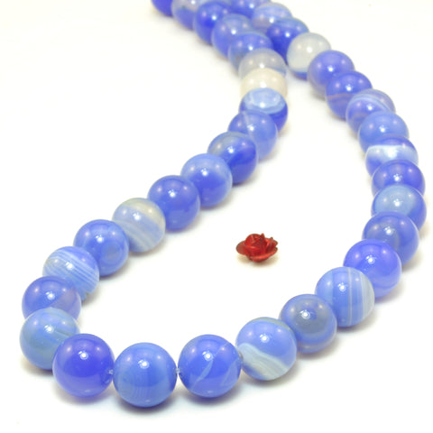 YesBeads Blue Banded Agate smooth round loose beads wholesale gemstone jewelry 15"
