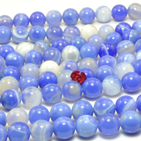 YesBeads Blue Banded Agate smooth round loose beads wholesale gemstone jewelry 15"