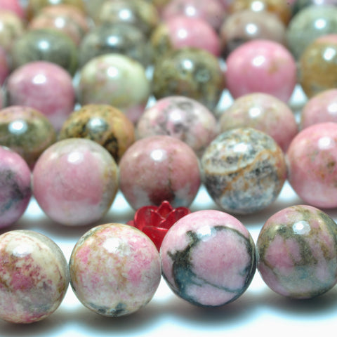 YesBeads Natural Pink Rhodonite smooth round loose beads wholesale gemstone 15"