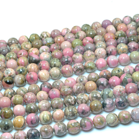 YesBeads Natural Pink Rhodonite smooth round loose beads wholesale gemstone 15"