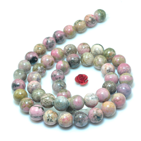 YesBeads Natural Pink Rhodonite smooth round loose beads wholesale gemstone 15"
