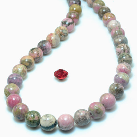 YesBeads Natural Pink Rhodonite smooth round loose beads wholesale gemstone 15"