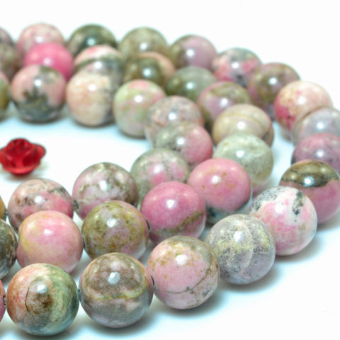 YesBeads Natural Pink Rhodonite smooth round loose beads wholesale gemstone 15"