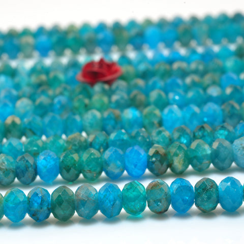 YesBeads Natural Blue Apatite faceted rondelle beads wholesale gemstone jewelry 15"