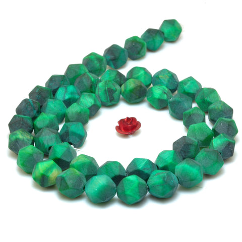 YesBeads Green Tiger Eye matte star cut faceted nugget beads gemstone wholesale jewelry 15"