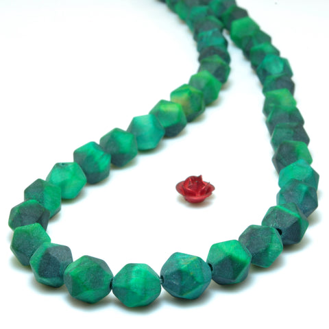YesBeads Green Tiger Eye matte star cut faceted nugget beads gemstone wholesale jewelry 15"