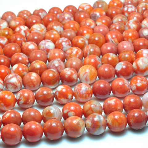 YesBeads Orange Fire Agate smooth round loose beads wholesale gemstone jewelry 10mm 15"