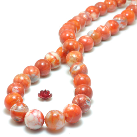 YesBeads Orange Fire Agate smooth round loose beads wholesale gemstone jewelry 10mm 15"