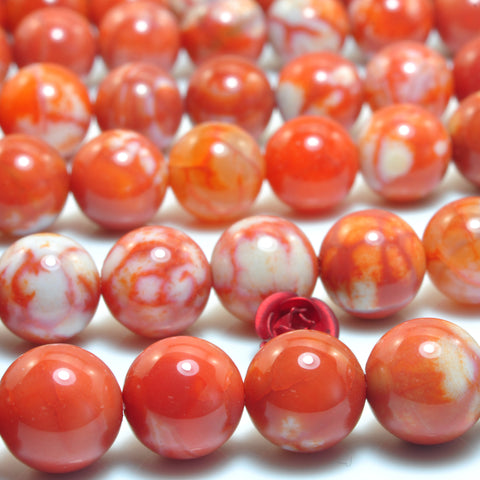 YesBeads Orange Fire Agate smooth round loose beads wholesale gemstone jewelry 10mm 15"