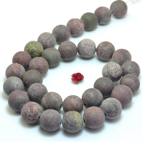 Natural red grass flower jasper matte round beads wholesale gemstone jewelry making 15"