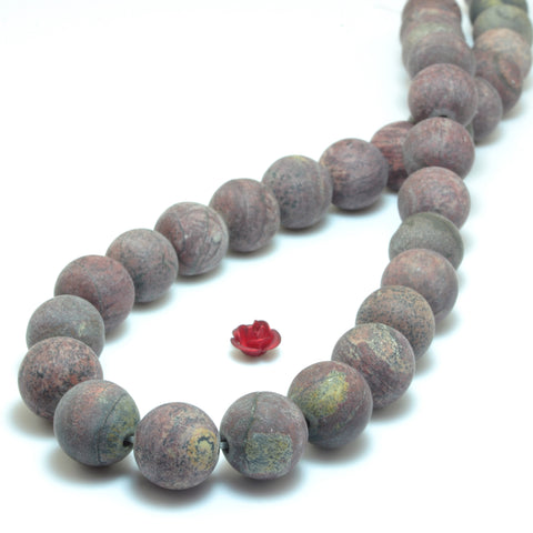 Natural red grass flower jasper matte round beads wholesale gemstone jewelry making 15"
