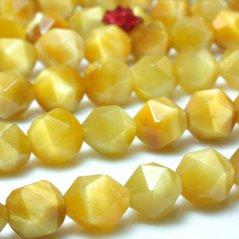 YesBeads Natural Golden Tiger Eye star cut faceted nugget beads yellow gemstone 15"