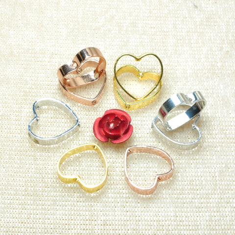 YesBeads Heart bead frame electroplated two holes copper spacer connector beads wholesale findings supplies
