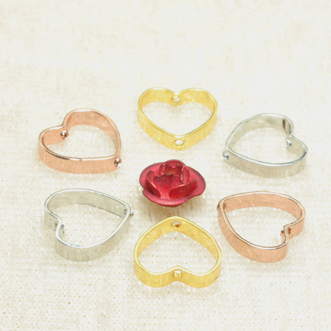 YesBeads Heart bead frame electroplated two holes copper spacer connector beads wholesale findings supplies