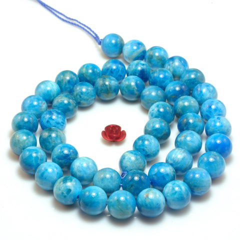 Natural Blue Apatite smooth round loose beads gemstone wholesale jewelry making bracelet necklace diy