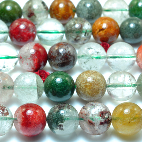 Natural Multicolor Phantom Quartz smooth round beads loose gemstone wholesale for jewelry making bracelet necklace