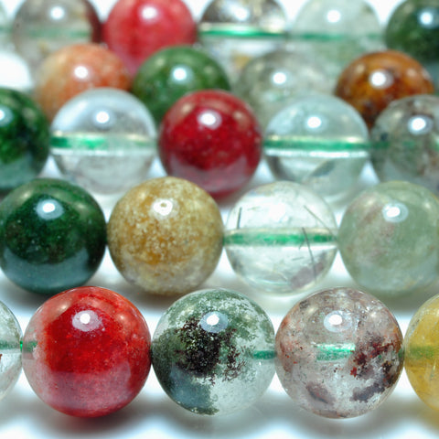 Natural Multicolor Phantom Quartz smooth round beads loose gemstone wholesale for jewelry making bracelet necklace