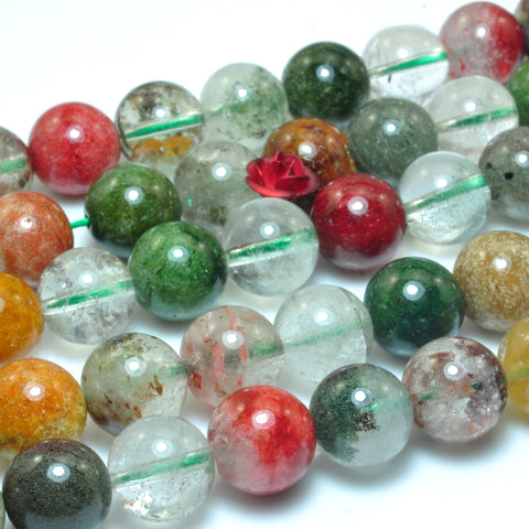 Natural Multicolor Phantom Quartz smooth round beads loose gemstone wholesale for jewelry making bracelet necklace