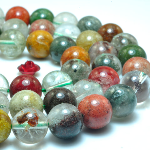 Natural Multicolor Phantom Quartz smooth round beads loose gemstone wholesale for jewelry making bracelet necklace
