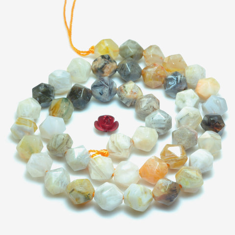 YesBeads Natural Bamboo Leaf Agate star cut faceted nugget beads wholesale gemstone jewelry 15"
