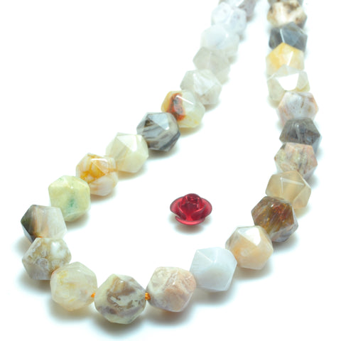 YesBeads Natural Bamboo Leaf Agate star cut faceted nugget beads wholesale gemstone jewelry 15"