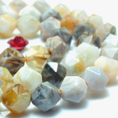 YesBeads Natural Bamboo Leaf Agate star cut faceted nugget beads wholesale gemstone jewelry 15"