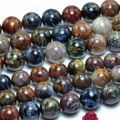YesBeads Natural Pietersite stone smooth round loose beads wholesale gemstone jewelry 15"