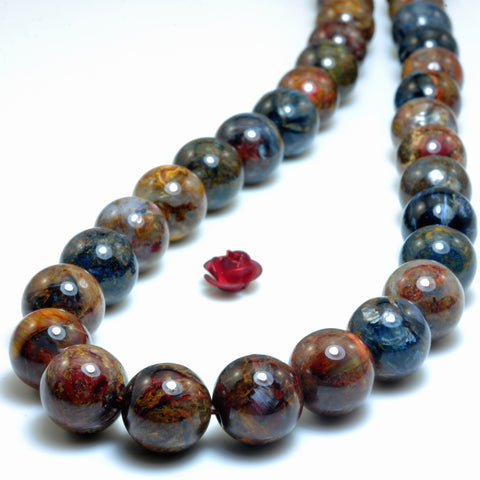 YesBeads Natural Pietersite stone smooth round loose beads wholesale gemstone jewelry 15"
