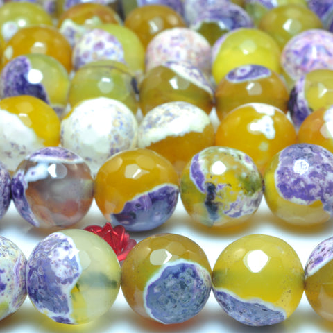 YesBeads Rainbow Agate faceted round loose beads purple yellow wholesale gemstone jewelry 15"
