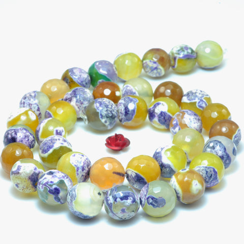 YesBeads Rainbow Agate faceted round loose beads purple yellow wholesale gemstone jewelry 15"