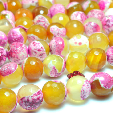 YesBeads Rainbow Agate faceted round loose beads red yellow wholesale gemstone jewelry 15"