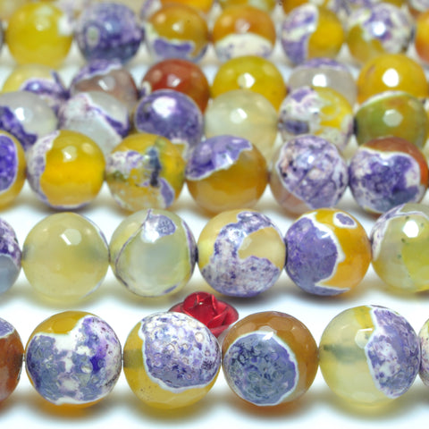 YesBeads Rainbow Agate faceted round loose beads purple yellow wholesale gemstone jewelry 15"