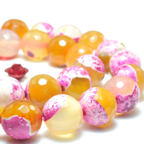 YesBeads Rainbow Agate faceted round loose beads red yellow wholesale gemstone jewelry 15"