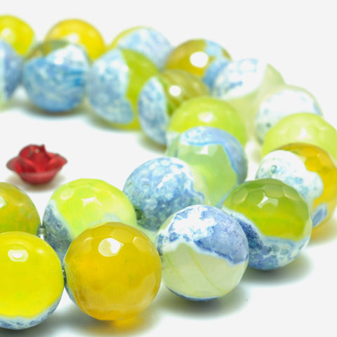 YesBeads Rainbow Agate faceted round loose beads blue yellow wholesale gemstone jewelry 15"