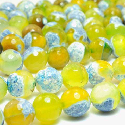 YesBeads Rainbow Agate faceted round loose beads blue yellow wholesale gemstone jewelry 15"