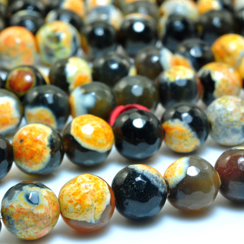 YesBeads Rainbow Agate faceted round loose beads orange black wholesale gemstone jewelry 15"
