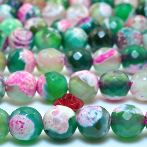 YesBeads Rainbow Agate faceted round loose beads red green wholesale gemstone jewelry 15"