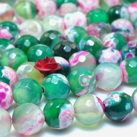 YesBeads Rainbow Agate faceted round loose beads red green wholesale gemstone jewelry 15"