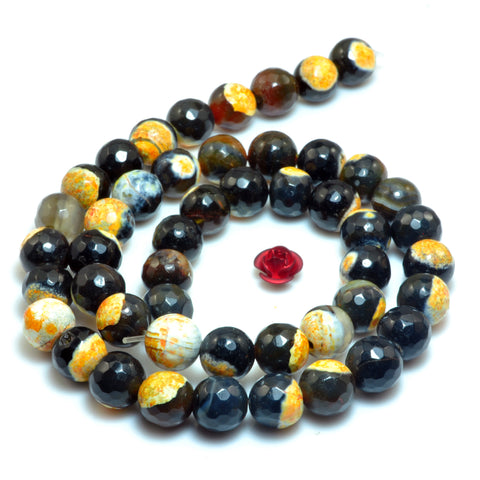YesBeads Rainbow Agate faceted round loose beads orange black wholesale gemstone jewelry 15"