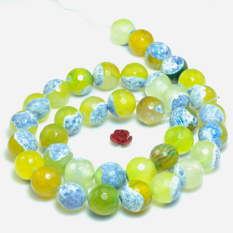 YesBeads Rainbow Agate faceted round loose beads blue yellow wholesale gemstone jewelry 15"