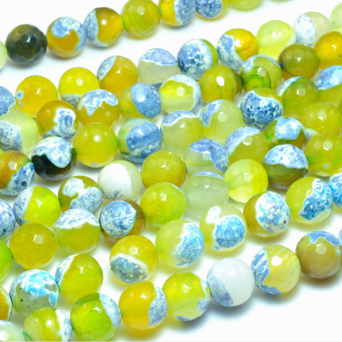 YesBeads Rainbow Agate faceted round loose beads blue yellow wholesale gemstone jewelry 15"