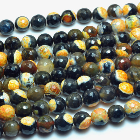 YesBeads Rainbow Agate faceted round loose beads orange black wholesale gemstone jewelry 15"