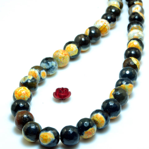 YesBeads Rainbow Agate faceted round loose beads orange black wholesale gemstone jewelry 15"