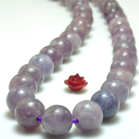 YesBeads Natural Purple Lepidolite smooth round beads gemstone wholesale jewelry 15"