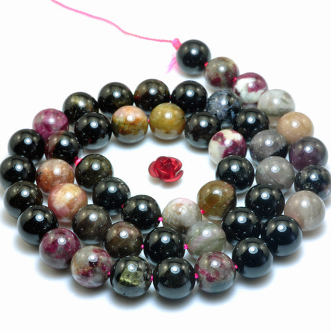 YesBeads Natural Watermelon Tourmaline smooth round beads wholesale gemstone jewelry 15"