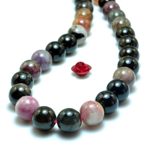 YesBeads Natural Watermelon Tourmaline smooth round beads wholesale gemstone jewelry 15"
